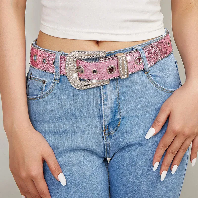 Pink Sequin Rhinestone Girly Glam Belt Pink_Glitter_Heart_Wings_Rhine  main image 2