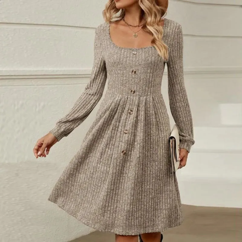 Elegant Knitted Square Neckline A-Line button down dress with Long Sleeves for Women - Perfect for Spring, Summer, Autumn, and Winter (Style #241205) Elegant Knitted Square Neckline A-Line button down dress with Long Sleeves for Women - Perfect for Spring, Summer, Autumn, and Winter (Style #241205)