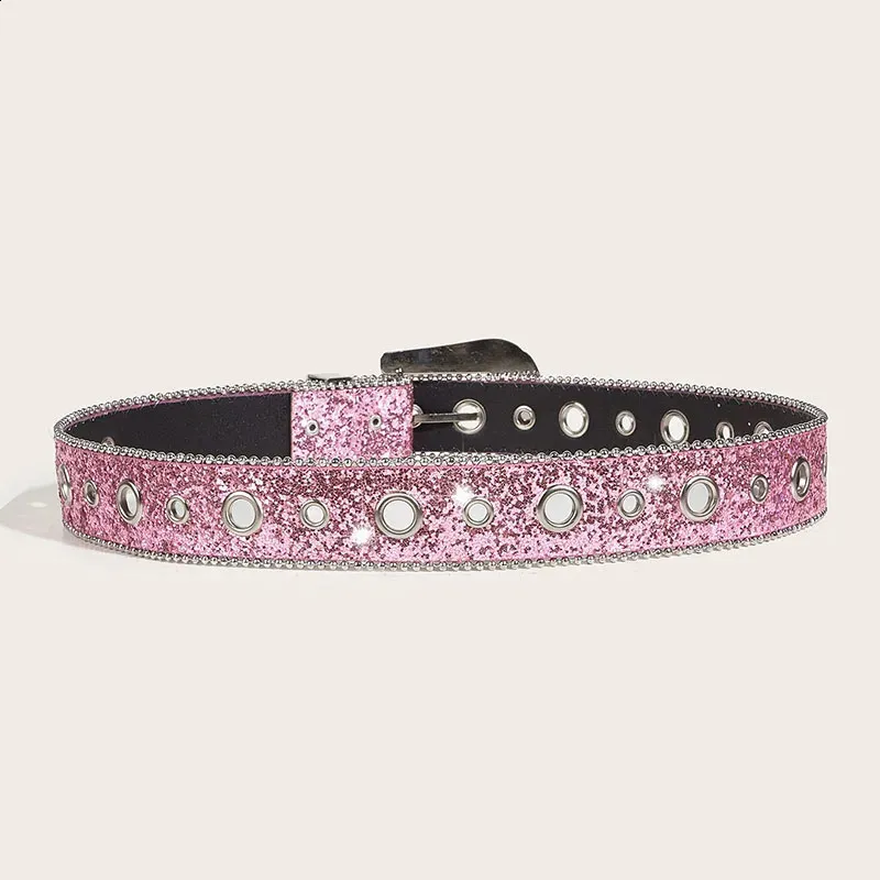 Fashion Rhinestone Pink Sequin Belt for Women Narrow Genuine  display picture 1