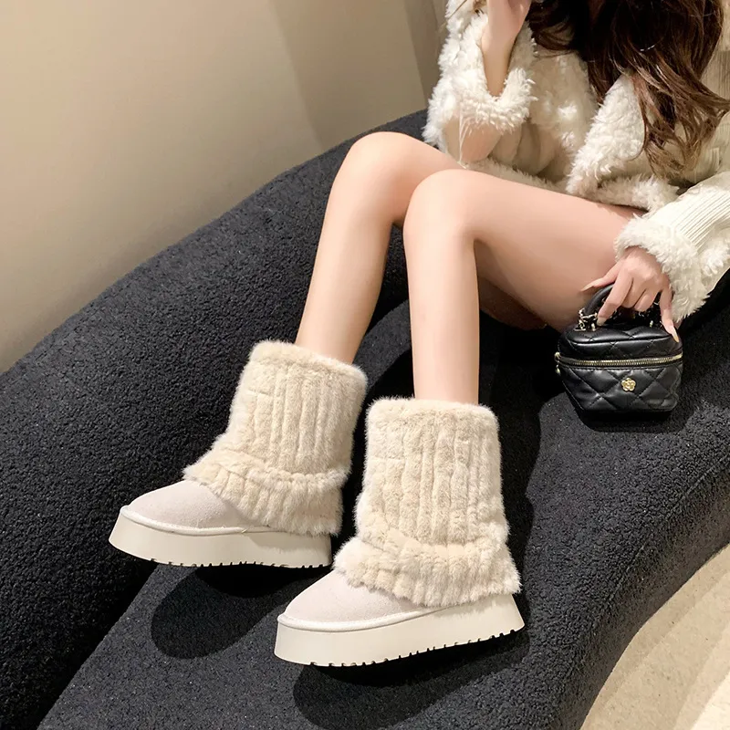 Save Big on Bulk Casual Winter Boots Womens Ladies Designer Winter Boots  Platform Mid Calf Lace Up Snow Boots For Women, Comfortable And Warm Winter 
