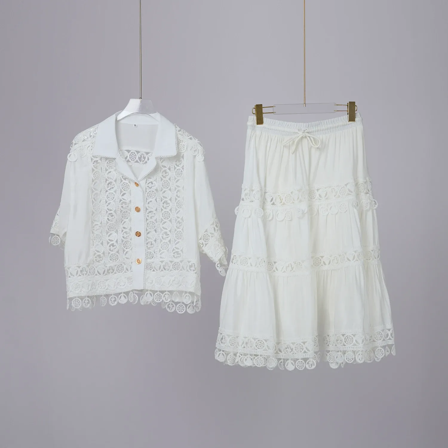 【BAU by Bride And You】lace blouse+skirt セット★ツーピース Vintage Single Breasted Pink Lace Skirt Sets For Women Short