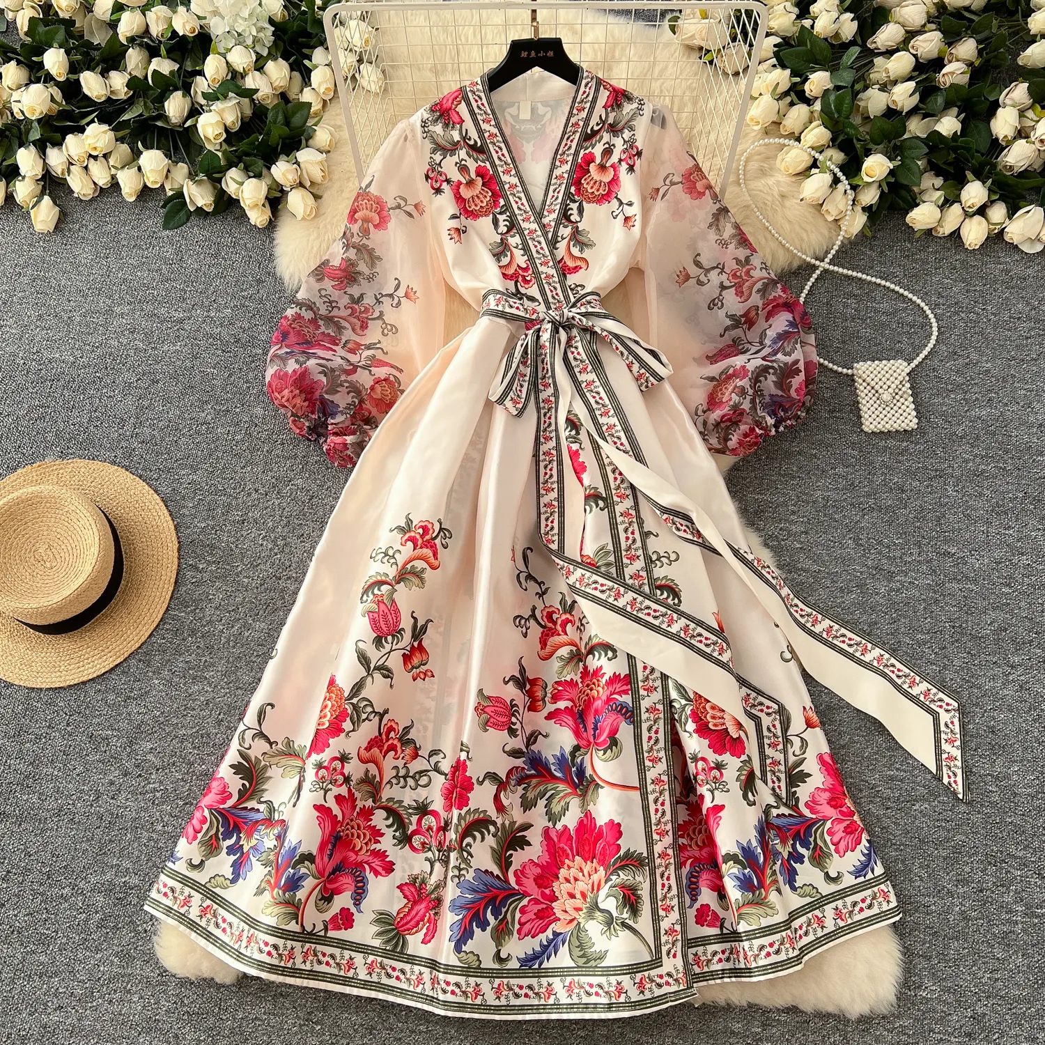 Retro Floral Embroidered Wrap Dress With Lantern Sleeves  Womens Ankle  Length Party Dress For Summer Events From Xiongstore, $38.2 In Bulk |  DHgate.Com