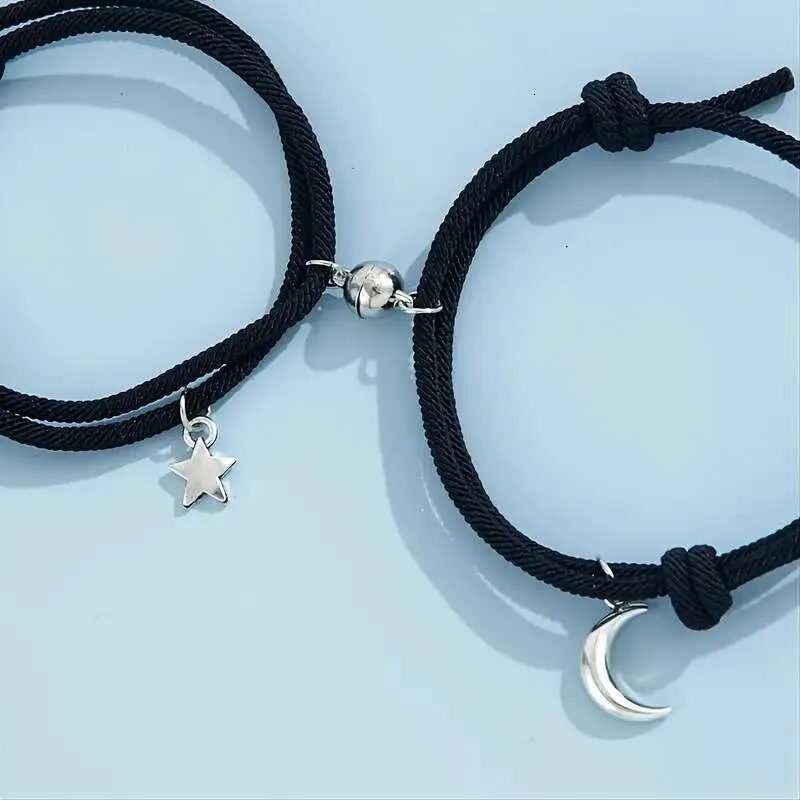 Adjustable Woven Hand Rope Bracelet with Star Moon Magnet  display picture 1