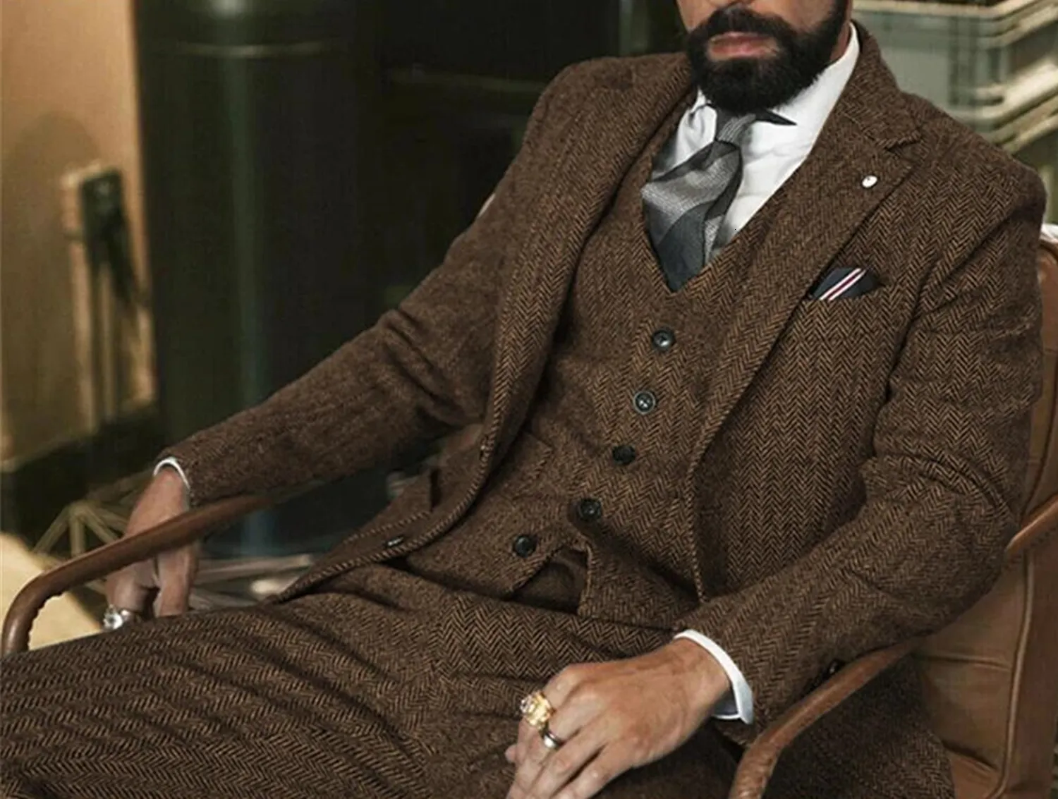 Groomsmen Tweed Jacket Wedding Gray Wool Tweed Herringbone Slim