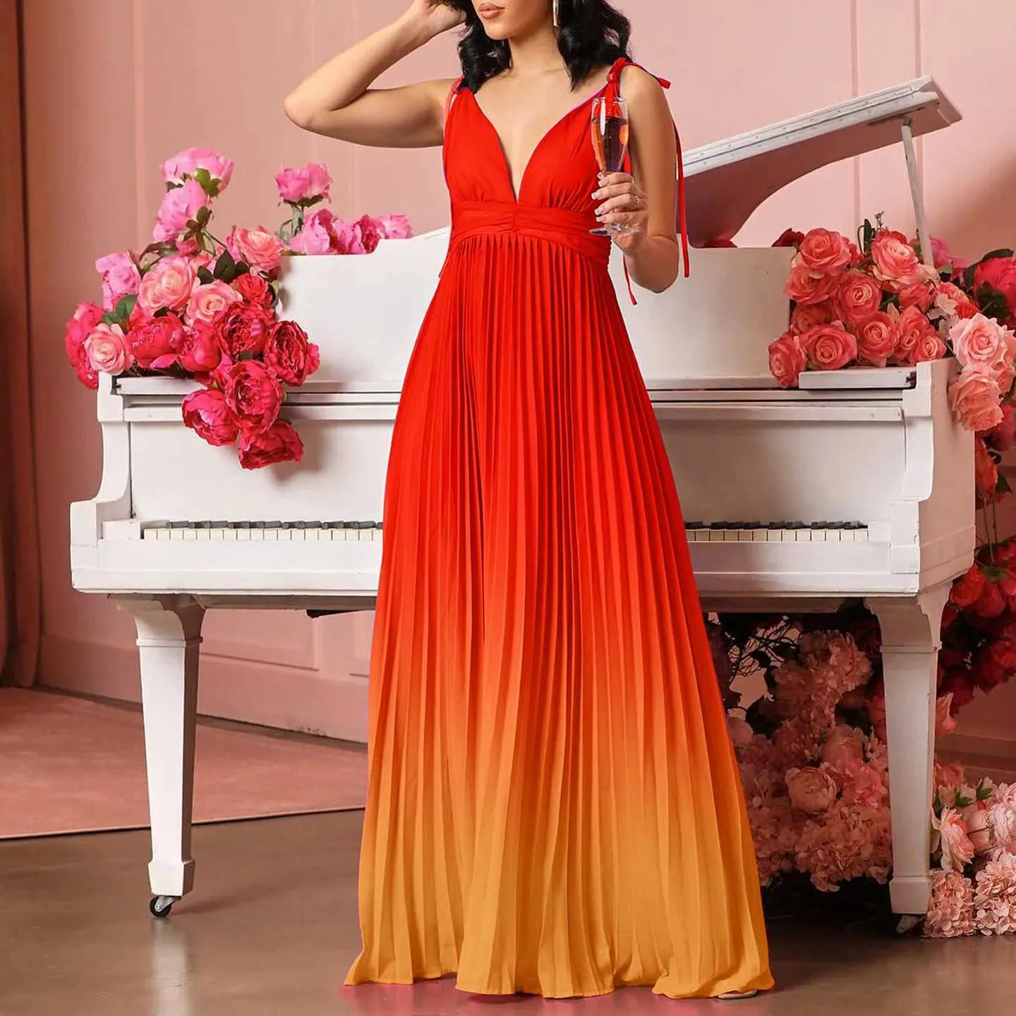 open lace back dress New Fashion plus Size Sexy Oblique Shoulder Pleated Dress plus Size Ye main image 0