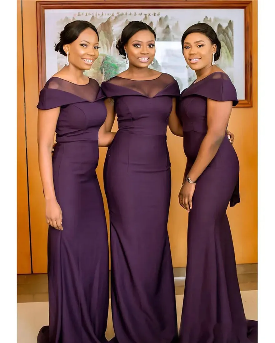 Purple Mermaid dark Purple bridesmaid dresses with Jewel Neckline - Formal Maid of Honor Gown for Wedding Party - Robes de Demoiselle D'Honneur 0430