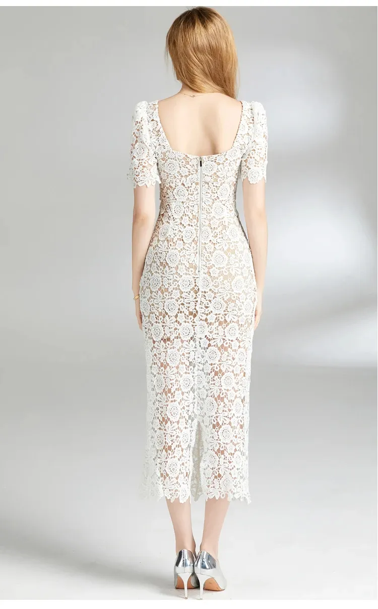 Midi Dress White Wrap Summer Dress Casual Women Chiffon Dress V