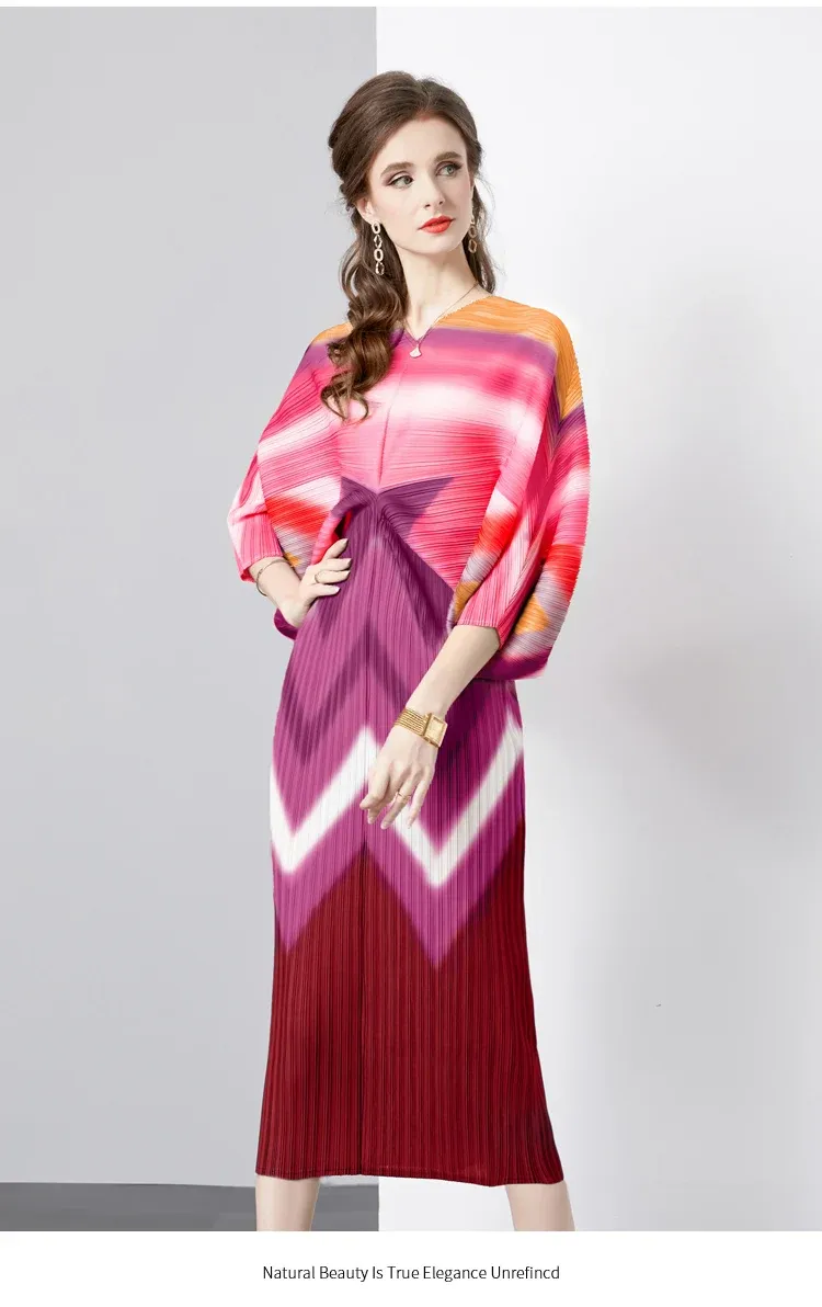 Casual Dresses Autumn Fashion Print Pleated Maxi Dresses Womens V Neck  Batwing Sleeve Irregular High Stretch Loose Long Vestidos 2025 From  Xiongstore, $30.16 | DHgate.Com