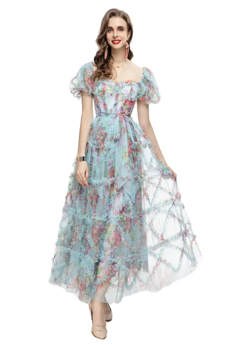 Floral Ruffle Maxi Dress With Sweetheart Neckline  Womens Summer Party &  Evening Gown With Cap Sleeves From Xiongstore, $70.36 In Bulk | DHgate.Com
