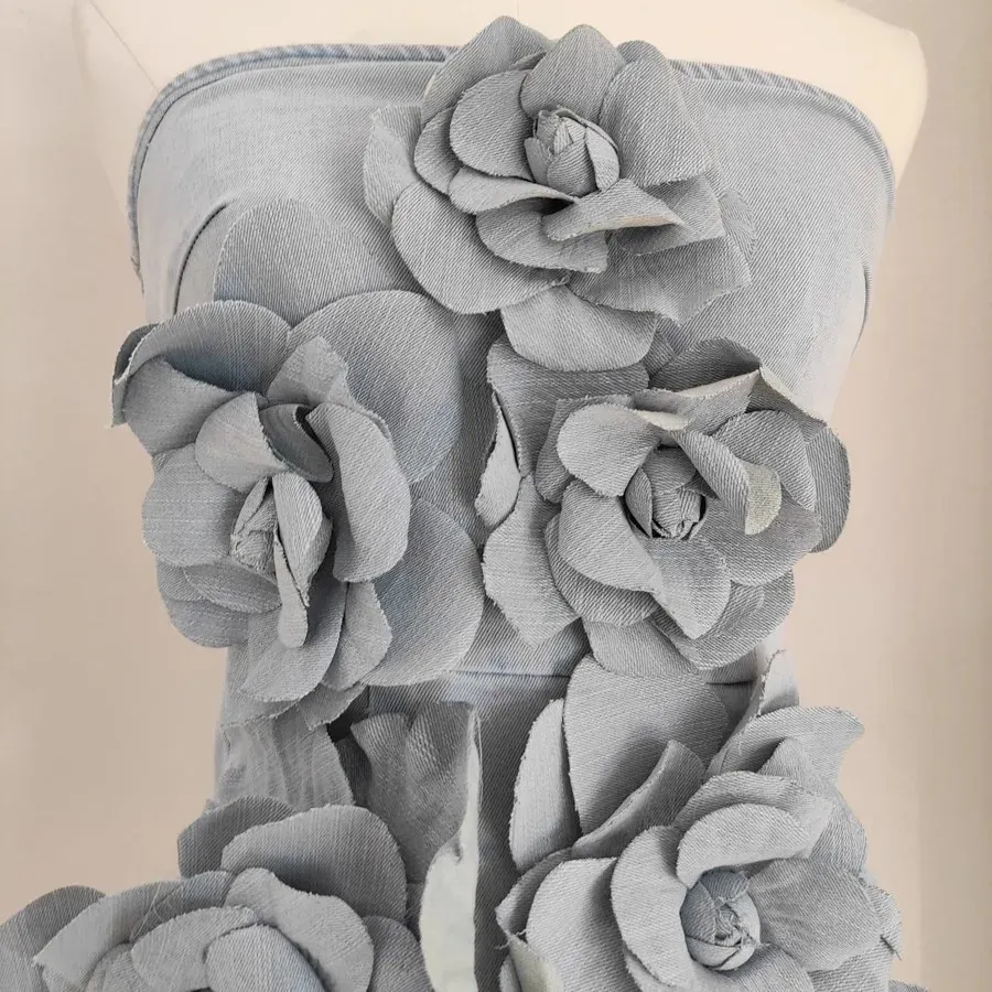 chinese dress ladies Farm Rio 3D Floral Linen Midi Dress