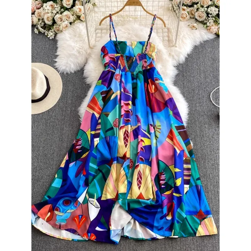 Summer Beach Style Suspender Beach Maxi Dress With Ethnic