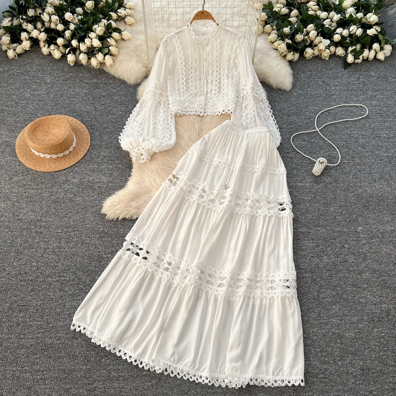 slim fit dress slacks Modest Blue Two Piece A Line Floor Length Off Shoulder Princess Long Prom  Dresses main image 1
