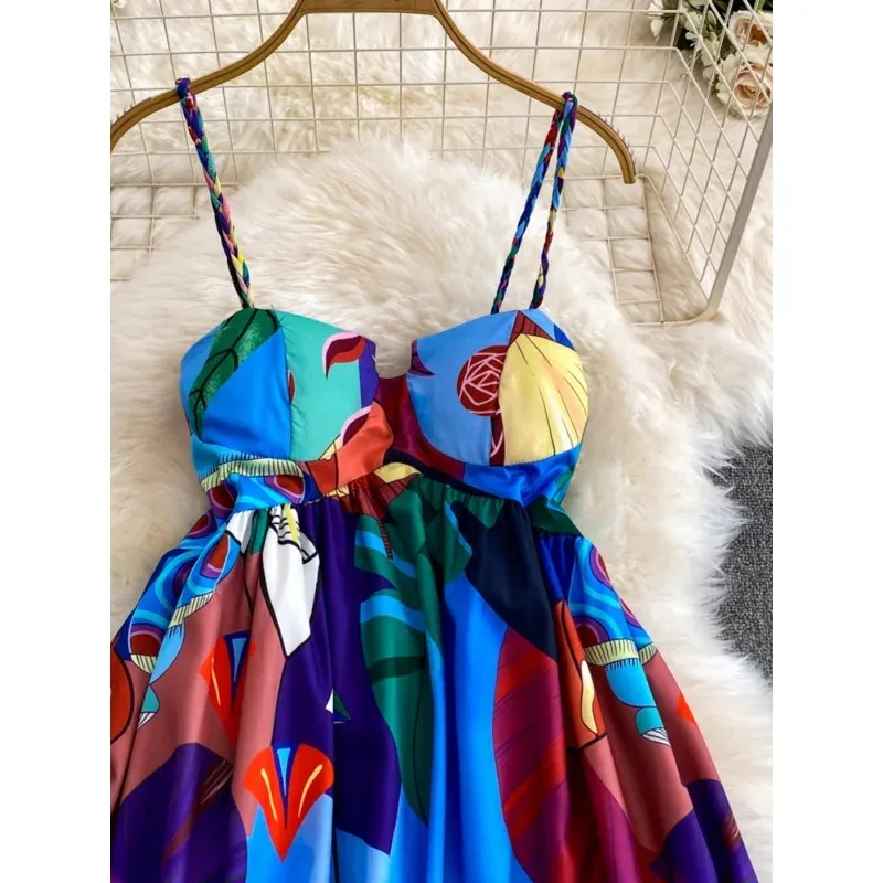 Summer Beach Style Suspender Beach Maxi Dress With Ethnic