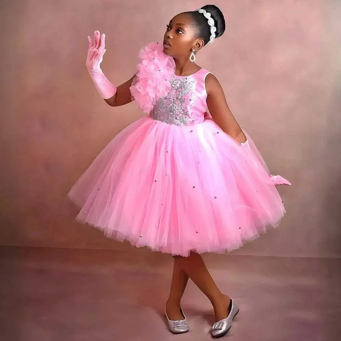 flower girl dresses pale pink Pink Pageant Dress Affordable Flower Girl Dresses Tulle Pale Pink Flower  Girl Dresses Pink Flower Girl Dress With Bow Back Beads Knee Length