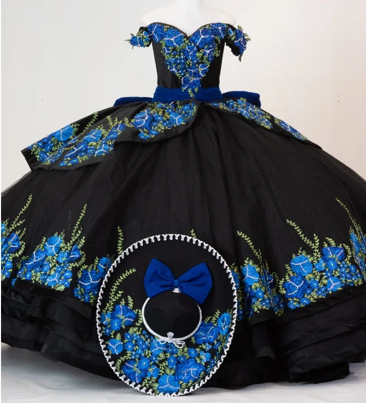 blue and black dresses for quinceanera MORILEE #89415 BLACK/BLUE Contrasting Ombr Embroidered Quinceaera Dr   PROM BAE