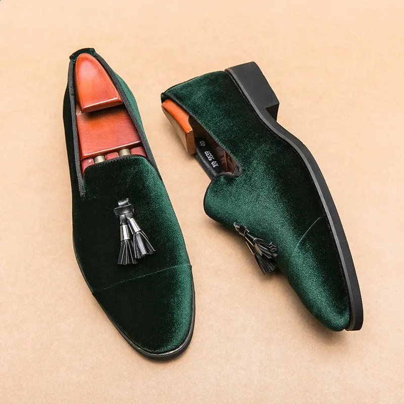 Wholesale Mens Dress Loafers With Tassels, Suede Green Slip On