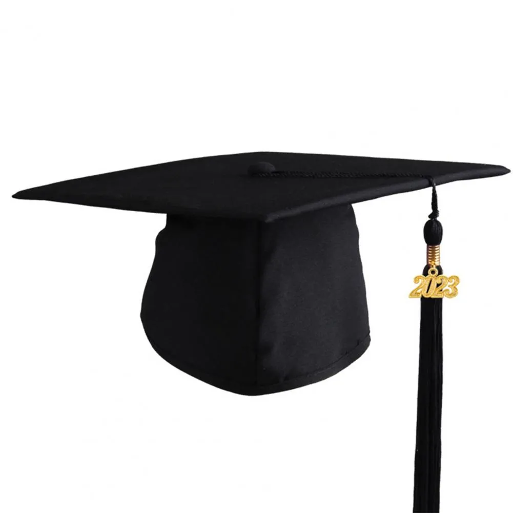2023 Graduation Ceremony Solid Black Student Black Graduation Dress Set - Top Hat Outwear for Parties and Events