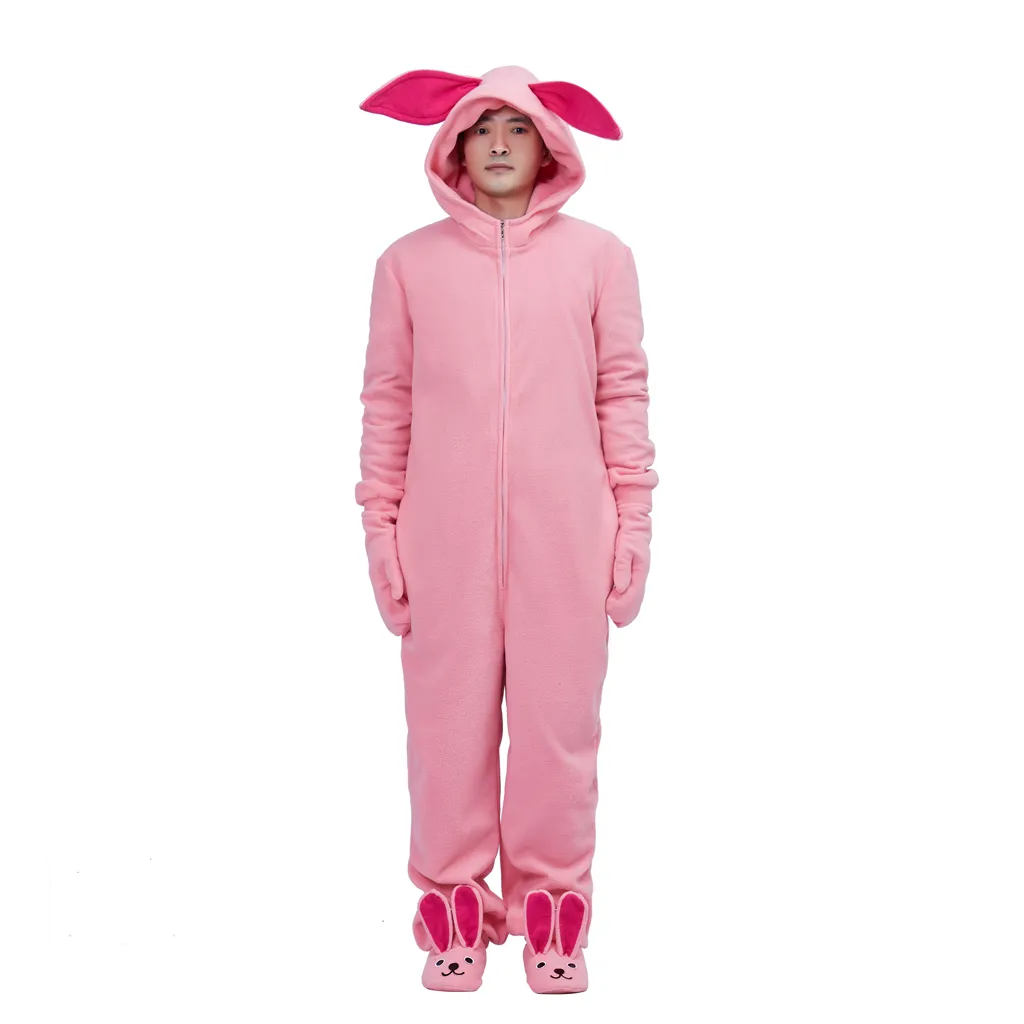 Adult Bunny Costume Union Suit Pajamas Pink Rabbit Halloween