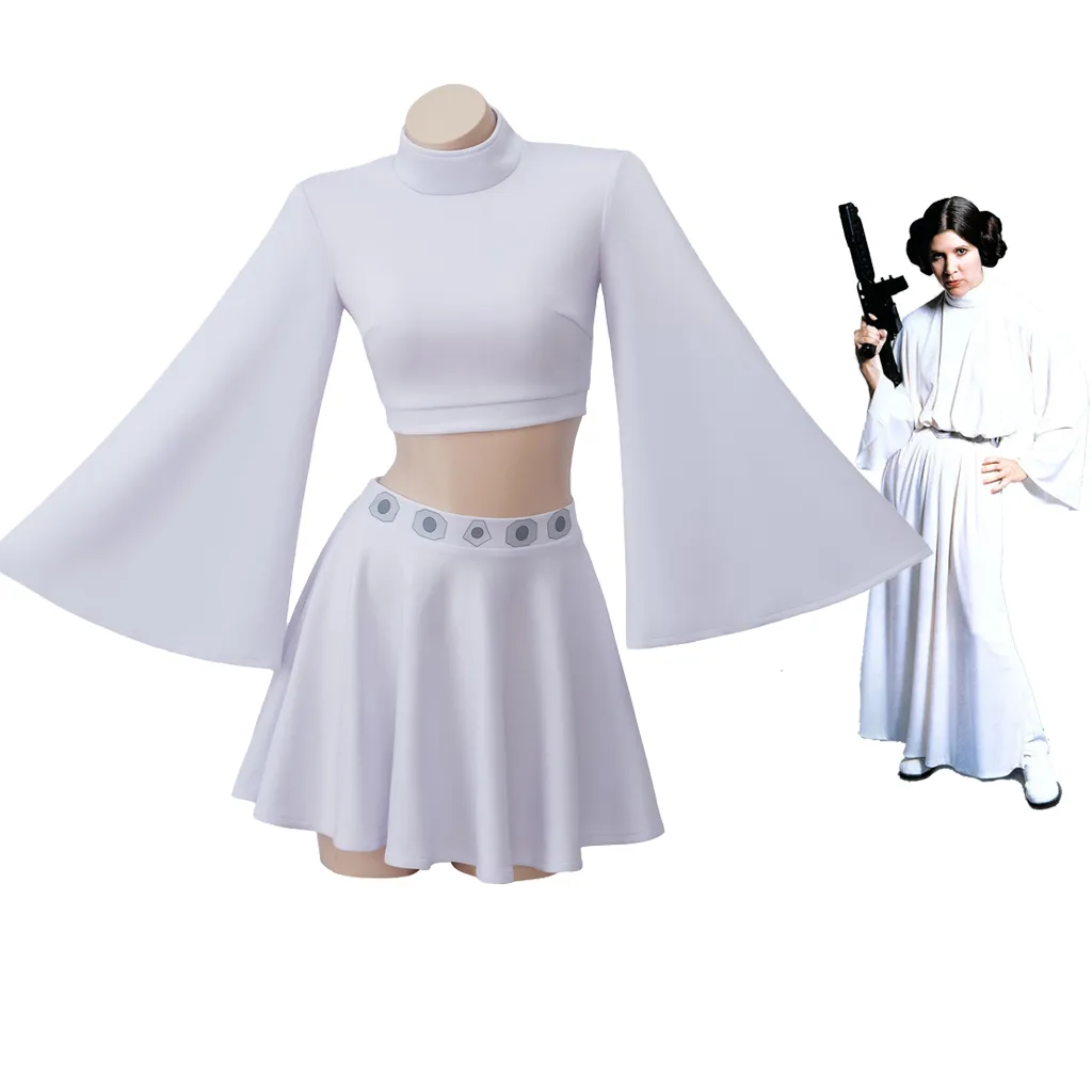 Princess Leia cosplay Set - White Crop Top and Mini Skirt Outfit for Movie  Fans