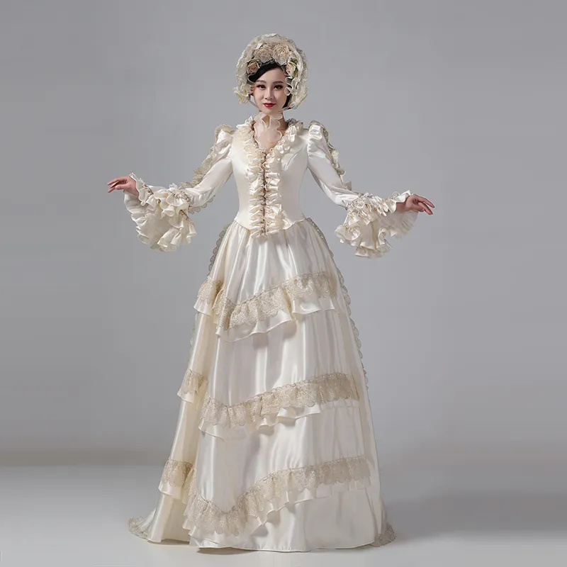 Victorian Bustle Masquerade Wedding Dress - Christmas Party Champagne from 17th-18th Century