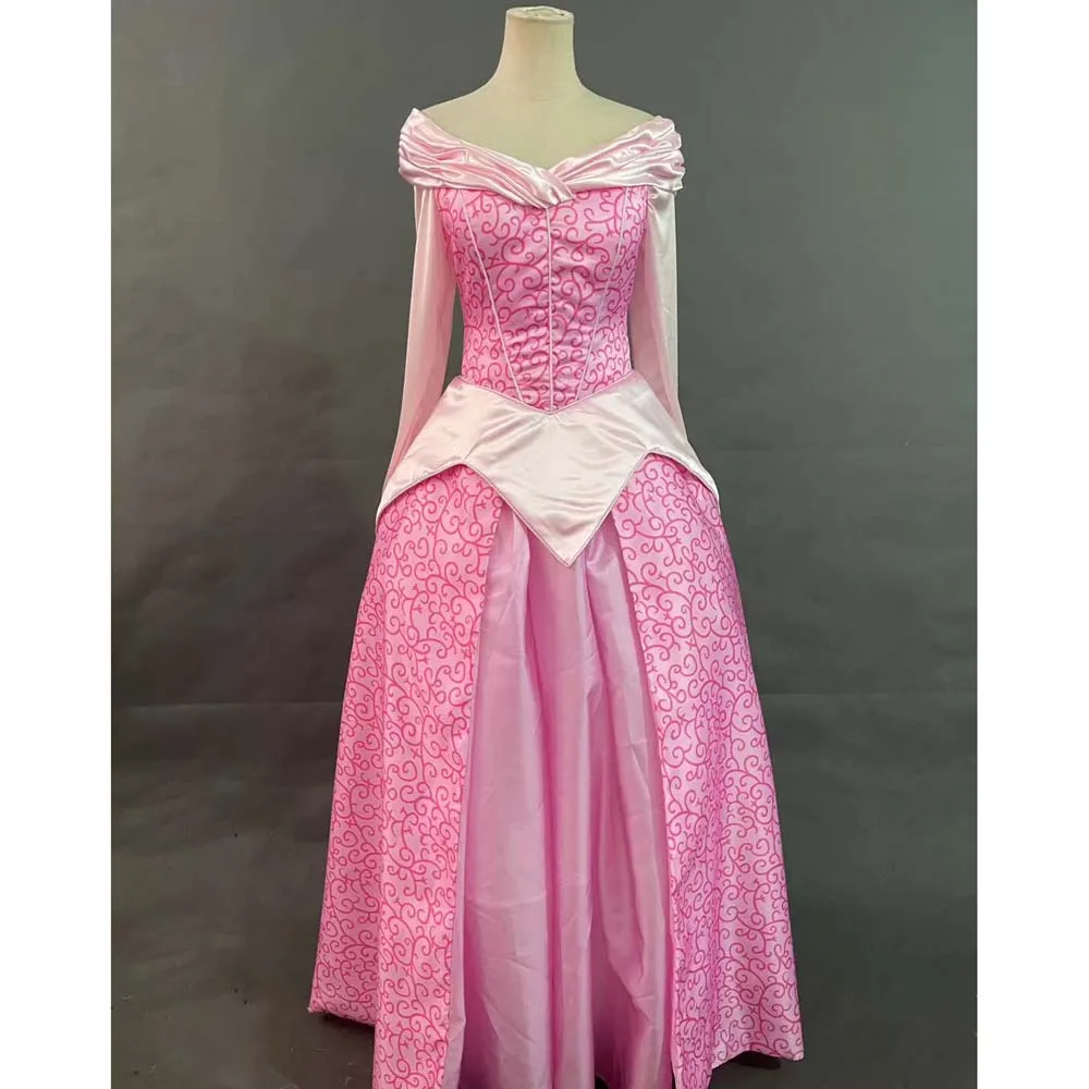 open lace back dress Pink Swirls ADULT Sleeping Beauty Aurora Costume GOWN Custom Cosplay –  Mermaidcosplay main image 1
