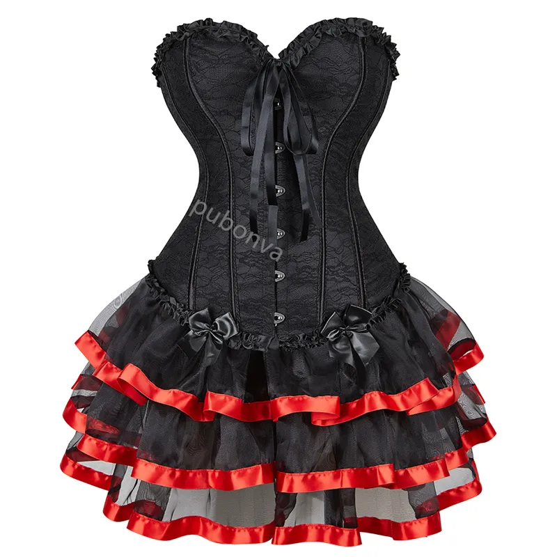 Red Corset Dress Tutu Skrits Set Overbust With Lace... From  Uledemode_official, $16.38 | DHgate.Com