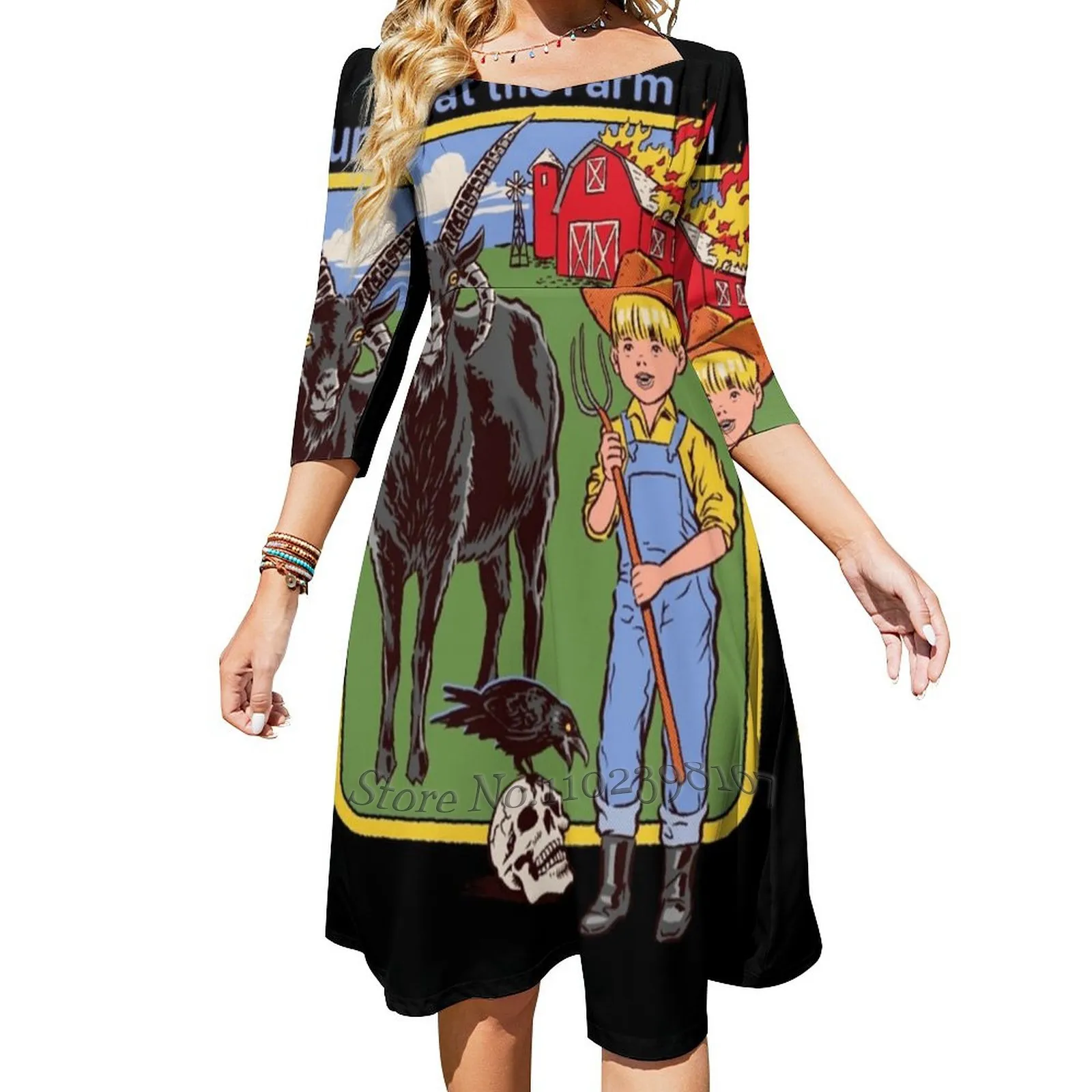 Fun at The Farm Evening Party Dresses Midi Sexy Dress Female Sweet One Piece Dress Korean 80s Barn Goat Crow Horror Vintage Fun at The Farm Evening Party Dresses Midi Sexy Dress Female Sweet One Piece Dress Korean 80s Barn Goat Crow Horror Vintage