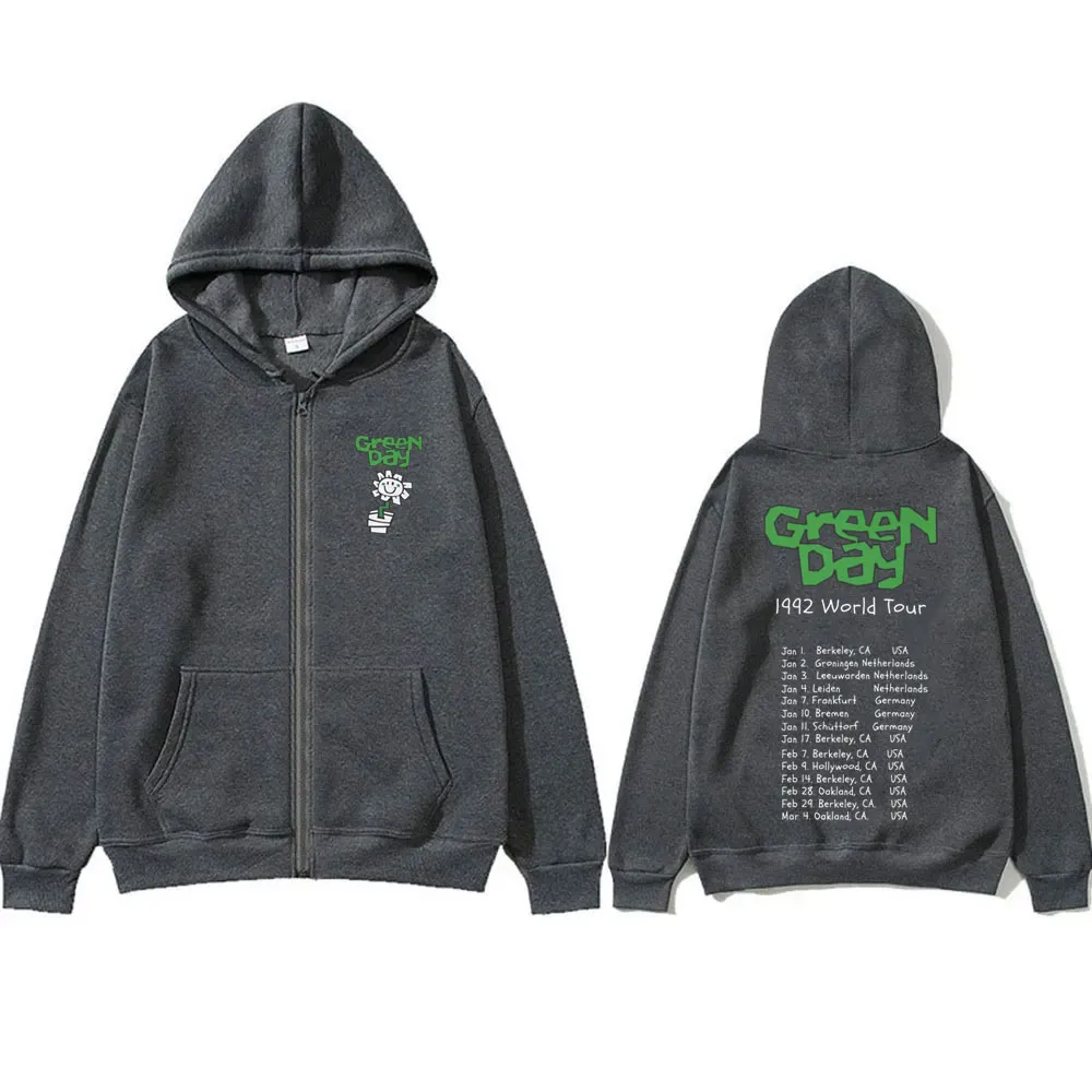 Green Day 1992 World Tour Zipper Hoodie Men Cotton Casual