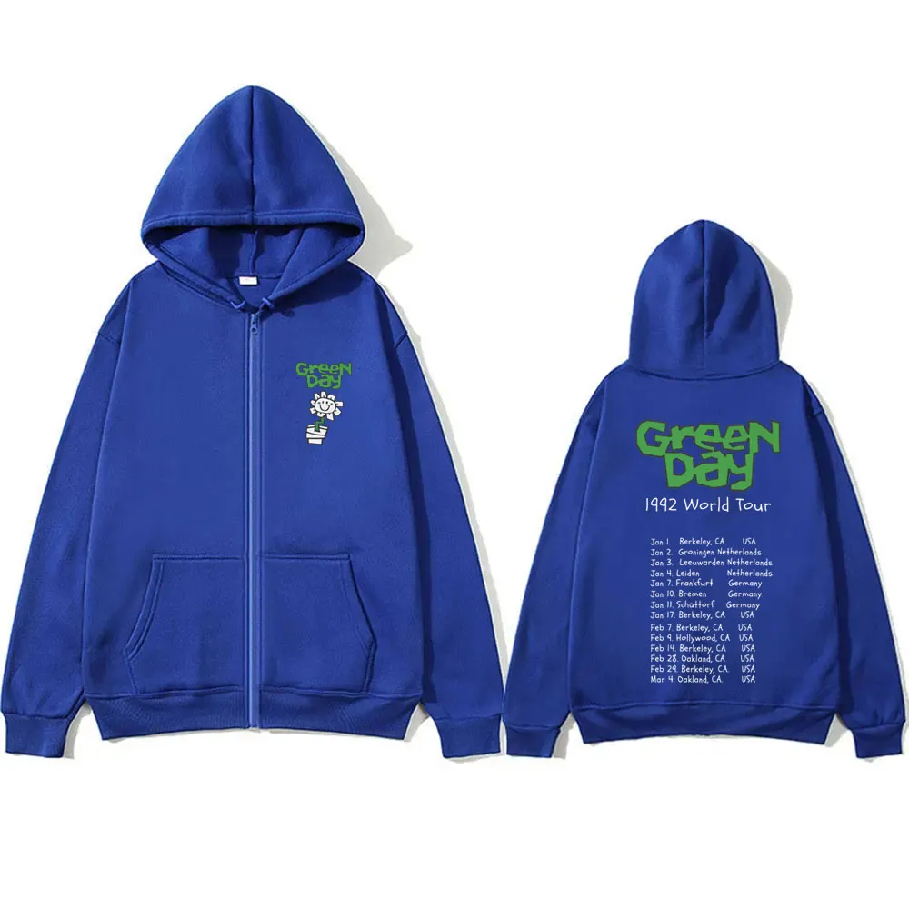 Green Day 1992 World Tour Zipper Hoodie Men Cotton Casual