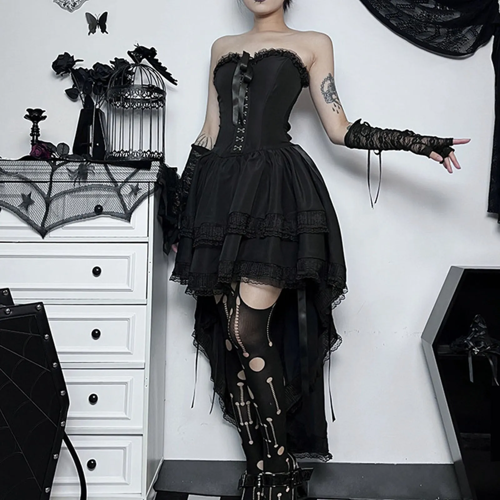short black off the shoulder dress Short Gothic Dress