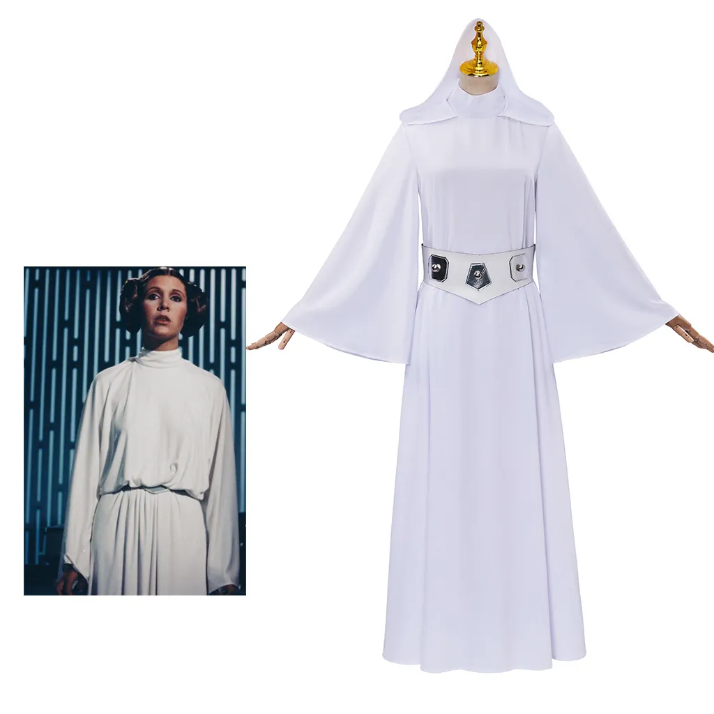 princess leia hooded dress Leia Cosplay Costume White Senatorial Dress With Belt