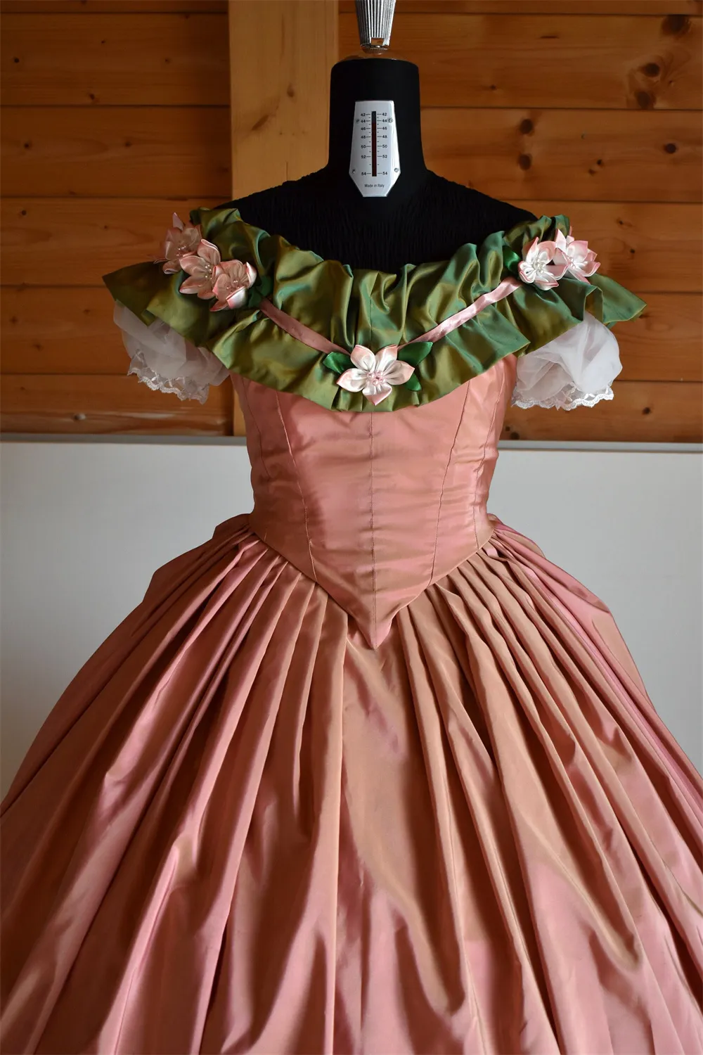 Vintage Pink War Satin Ball Gown Dress - 1860s Victorian Era Style for Weddings, Tea Parties, and Evening Events