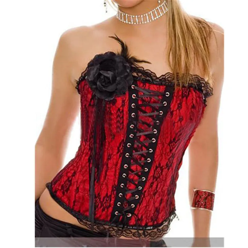 Red Corset Tops For Women Victorian Overbust Bustier Waist