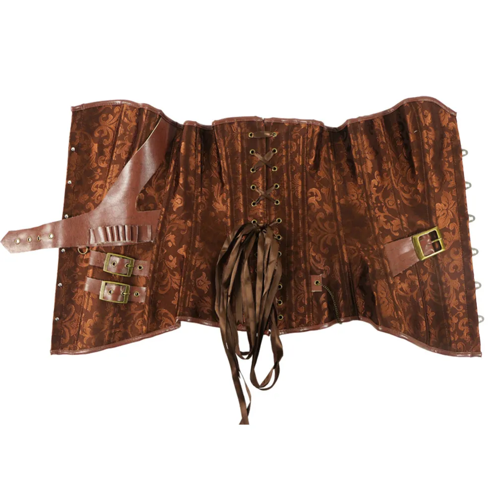 CHICSTYLE Korset voor dames, steampunk, bruin, vintage leren korset