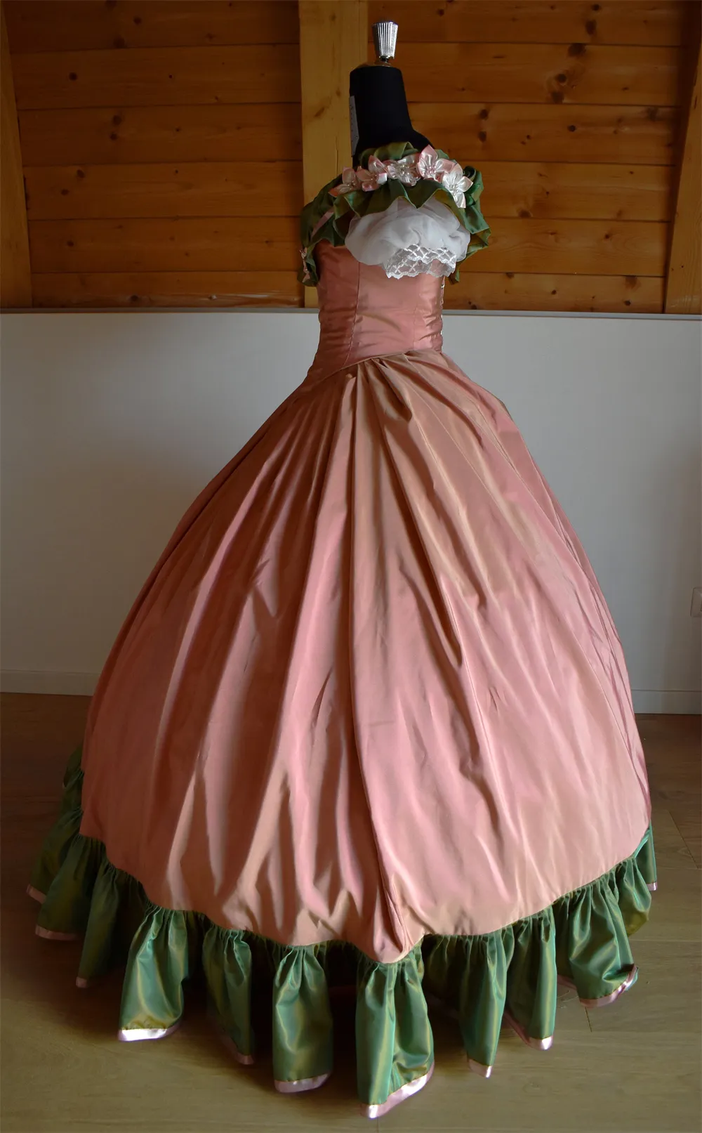 Vintage Pink War satin ball gown dress - 1860s Victorian Era Style for Weddings, Tea Parties, and Evening Events