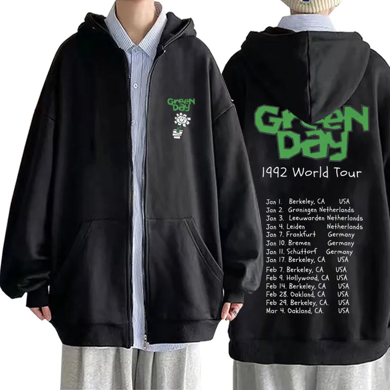 Green Day 1992 World Tour Zipper Hoodie Men Cotton Casual