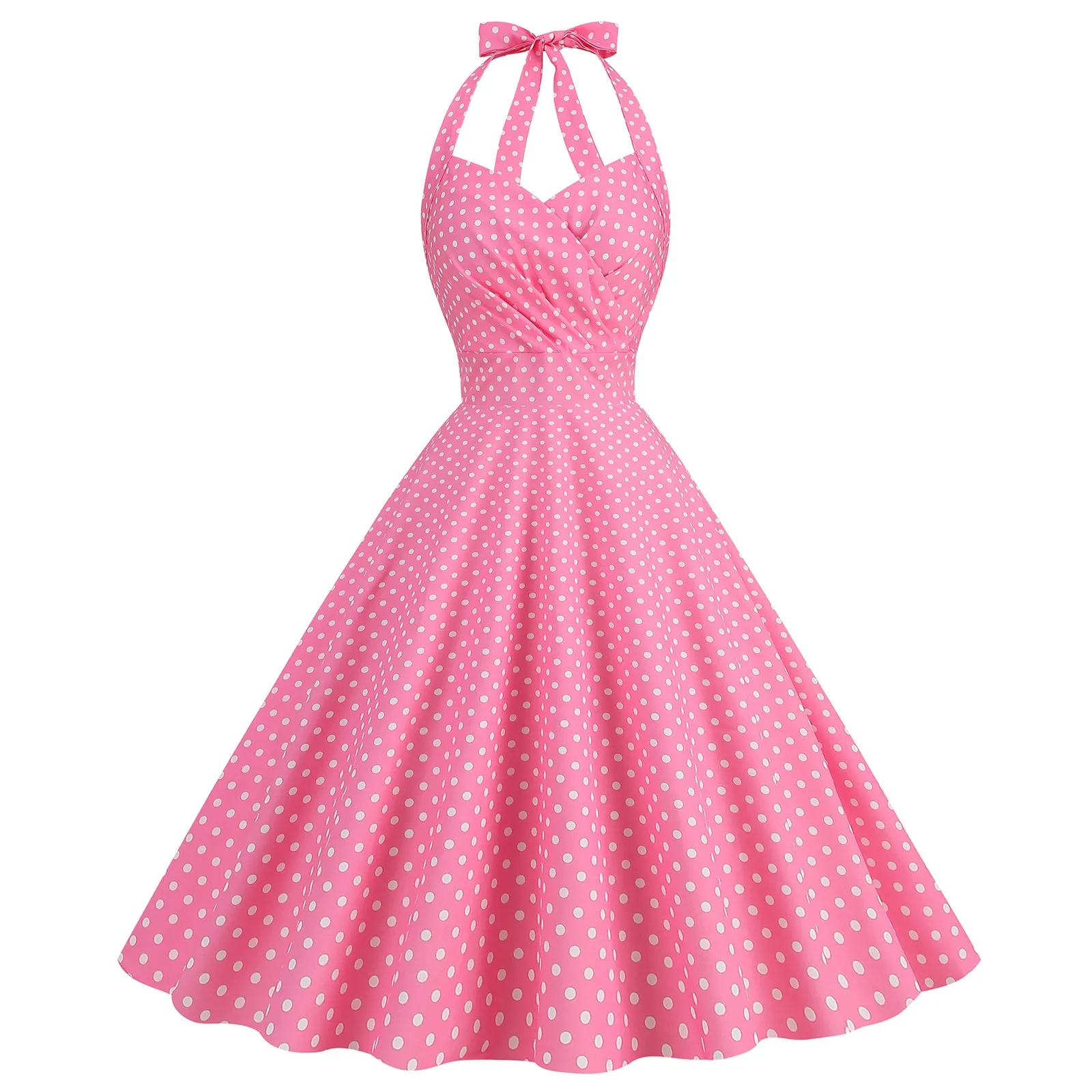 vintage pink polka dot dress Pink women's rockabilly dress, polka dots, halter neck dress "Daisy"