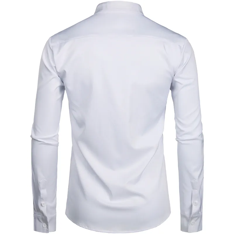 Men's Hipster Mandarin Collar Dress Shirts 2019 Brand New Slim Fit Long Sleeve Chemise Casual Work Busienss Shirt Male White 2XL