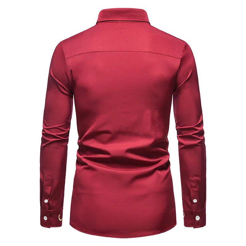 Men's Unique Embroidered Lapel slim fit shirts men in Black, Red, and White for Weddings, Proms, Parties, or Fashion