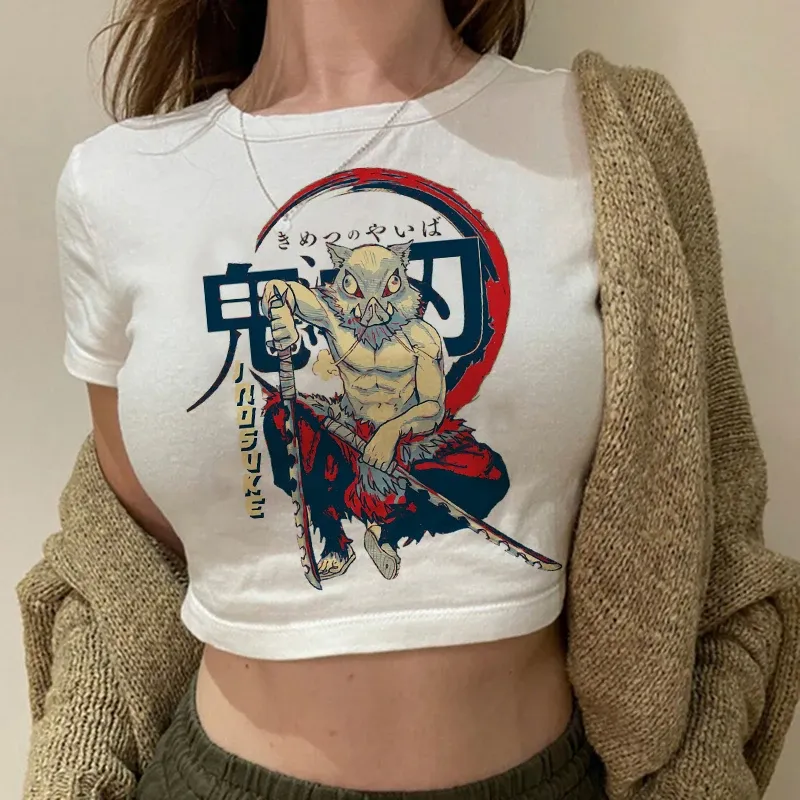 Ensemble 2 Pièces Fille Demon Slayer – Crop Top + Short – Imprimé Anime – Pour Sport, Cosplay