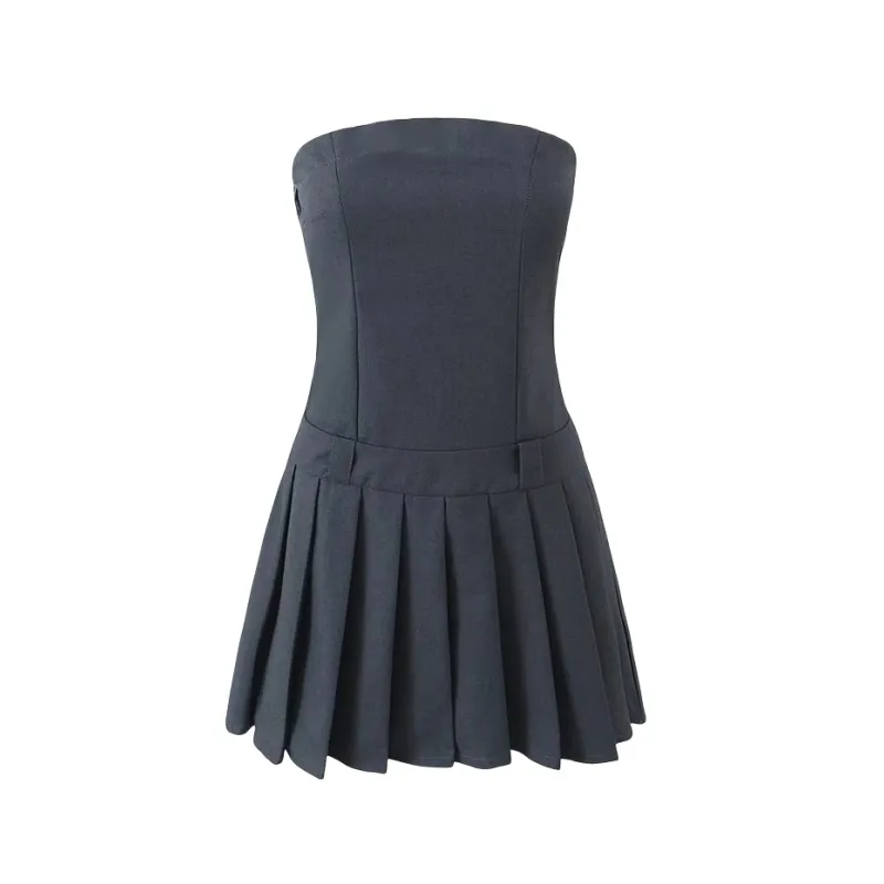 Women's Pleated Mini Dress in Grey Women's Pleated Mini Dress in Grey