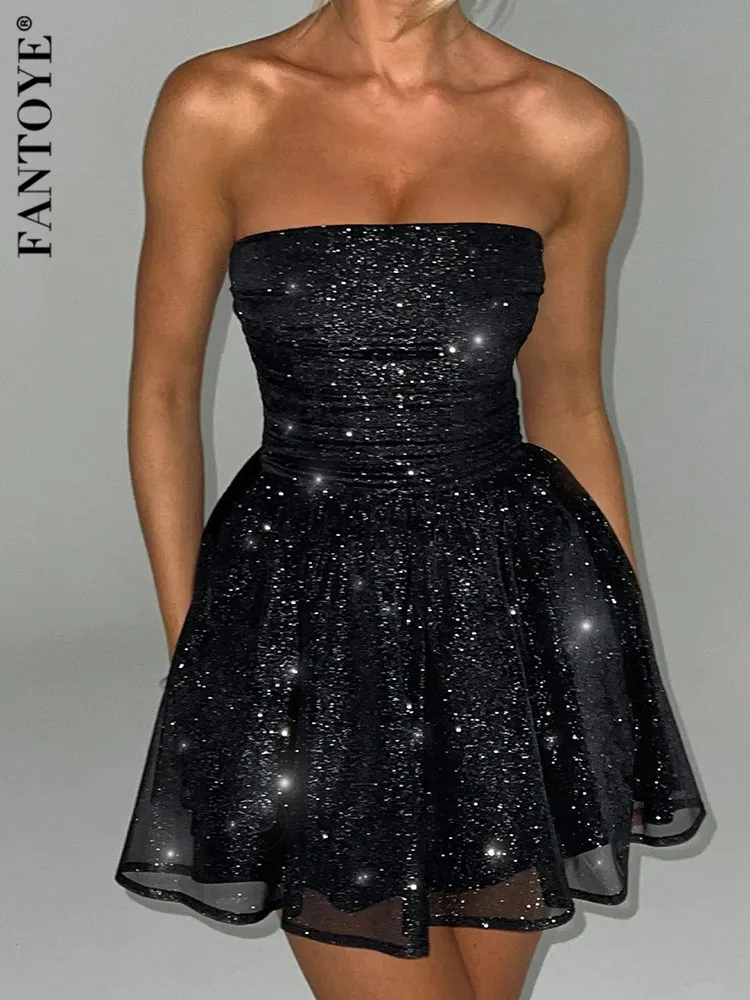 alice blue dress Black Sequin Strapless Mini Dress