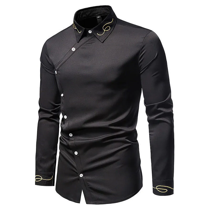 Men's Unique Embroidered Lapel slim fit shirts men in Black, Red, and White for Weddings, Proms, Parties, or Fashion