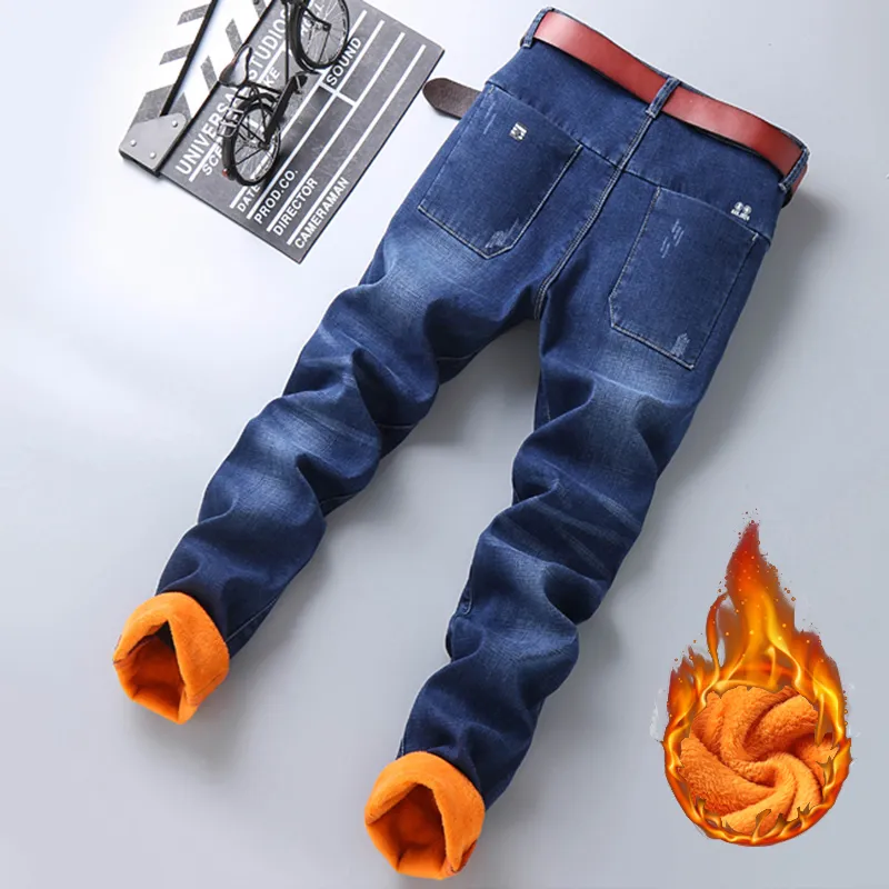 Fleece Lined Jeans Mens Warm Winter Pants Men, Plush Stretch Denim