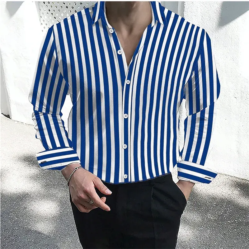 Men's Black & White Striped Formal Shirt - Button Lapel, Long Sleeve, 6XL  for Weddings & Work from Dhgate Men's Casual Shirts - price 65.06