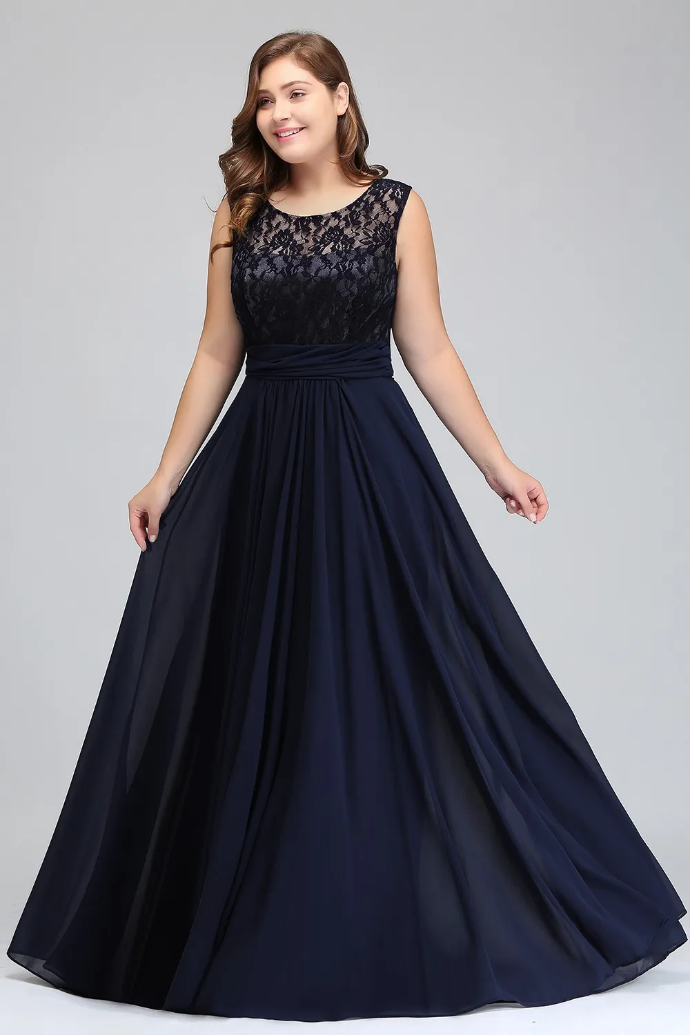 modest plus size formal dresses Modest Black Long Sleeves Plus Size Prom Dress With Lace Top main image 1