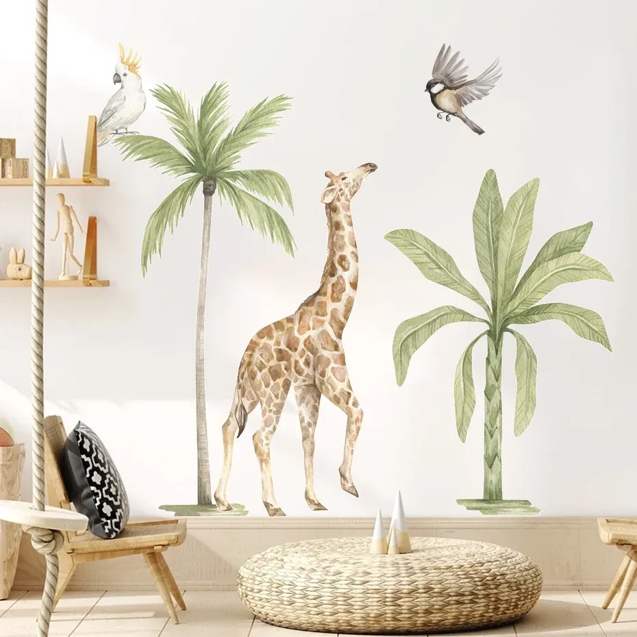 Safari Animals Wall Decals - Jungle Tree With Giraffe, Lion, Fox Nursery Wall Stickers