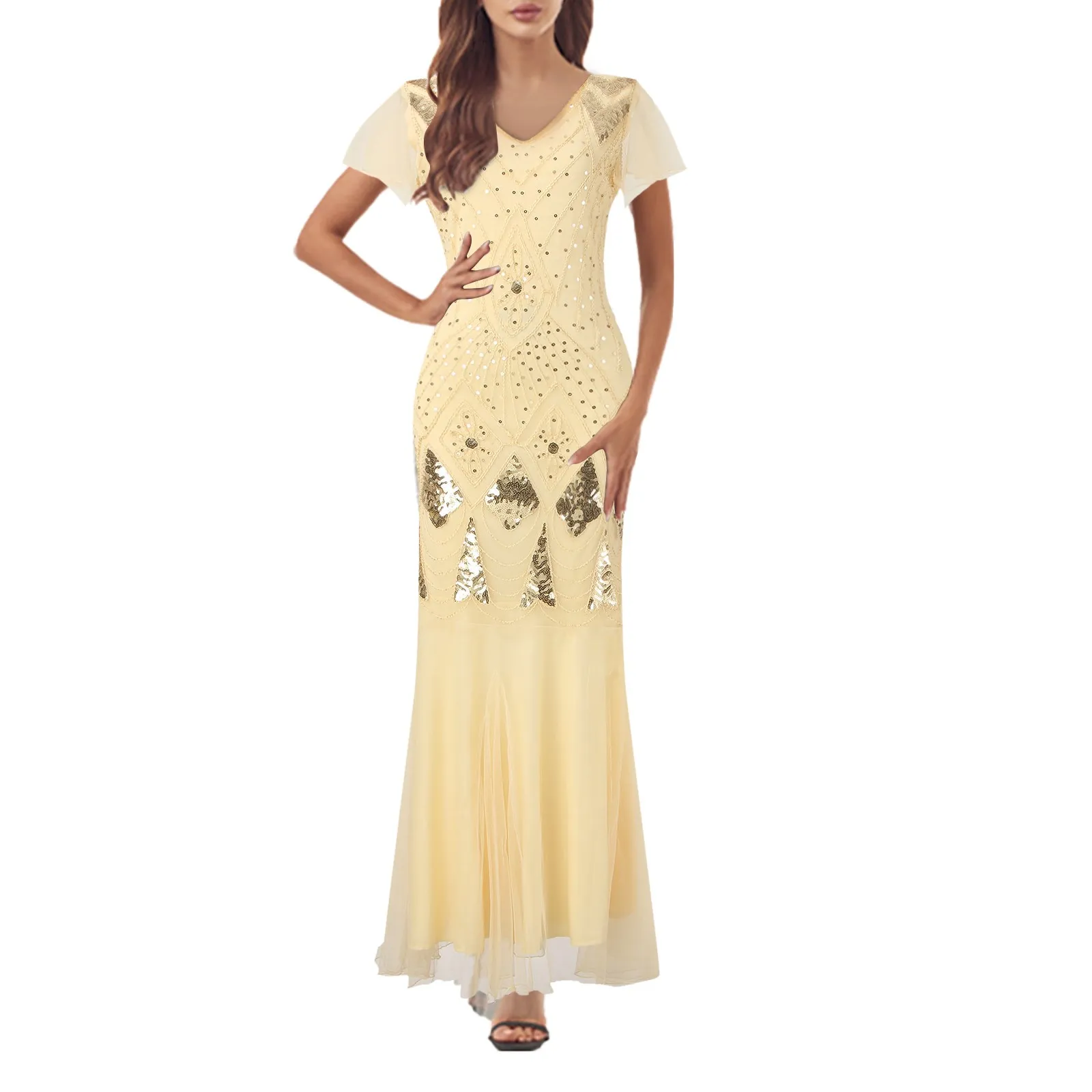green emerald velvet dress Roaring 20s formal evening dress in light brown with lace detail –  LaVieDelight main image 0