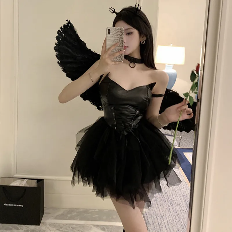 green emerald velvet dress Womens Fallen Angel Halloween Costume main image 0