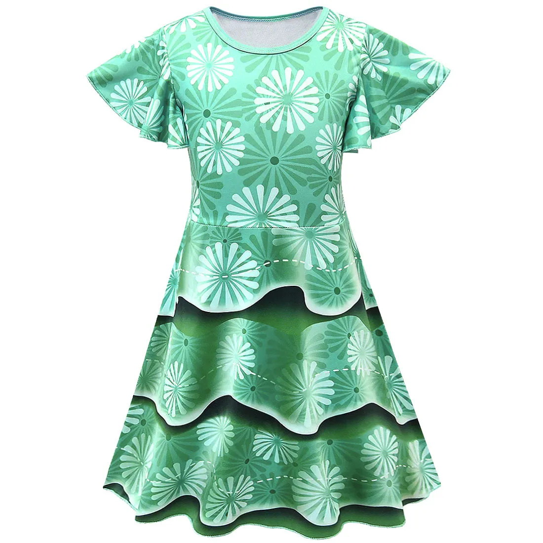 Nancy Green Ruffle Print Short Sleeve Walima Dress Outfit for Girls - Perfect for Christmas, Halloween, and